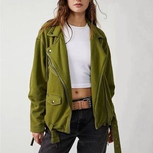 Free People Olive Green Moto Jacket